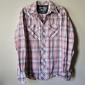 Wrangler 20x Competition Advanced Comfort Long Sleeve Plaid Pearl Snap Button Up